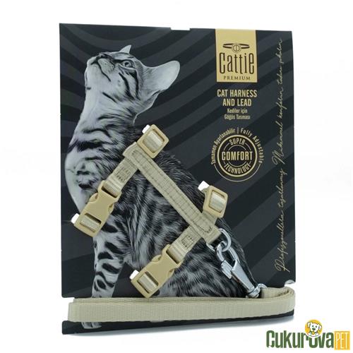 CATTIE DOKUMADAN EL YAPIMI KEDİ GÖĞÜS & GEZDİRME TAKIMI S - 1 MM x 25 - 40 CM - HAKİ