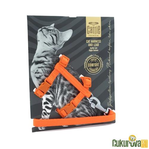 CATTIE DOKUMADAN EL YAPIMI KEDİ GÖĞÜS & GEZDİRME TAKIMI S - 1 MM x 25 - 40 CM - TURUNCU