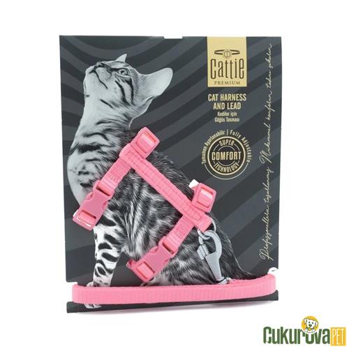 CATTIE DOKUMADAN EL YAPIMI KEDİ GÖĞÜS & GEZDİRME TAKIMI S - 1 MM x 25 - 40 CM - PEMBE