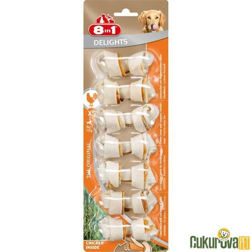 8 IN 1 DELIGHTS BONES AĞIZ BAKIMI İÇİN TAVUKLU DÜĞÜMLÜ KÖPEK KEMİĞİ 7'Lİ XS - 85 GR 