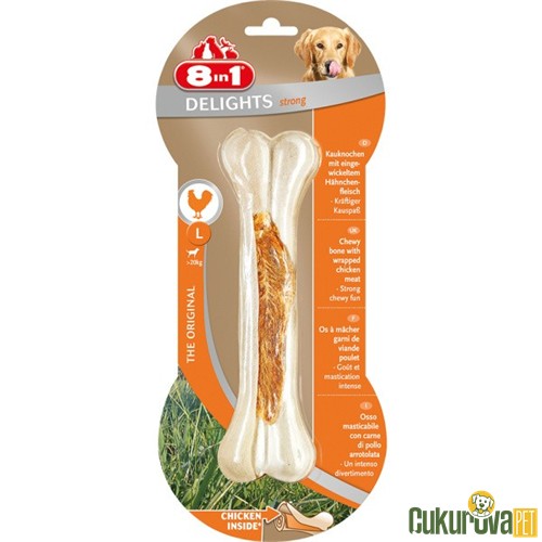 8 IN 1 DELIGHTS BÜYÜK IRK KÖPEKLER İÇİN TAVUK ETLİ SERT ÇİĞNEME KEMİĞİ - L