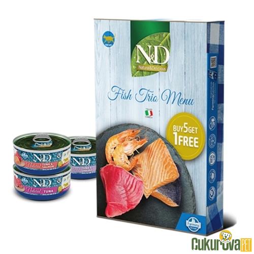 N & D FISH TRIO MENU BALIKLI YETİŞKİN KEDİ KONSERVESİ 70 GR - 6 AL 5 ÖDE