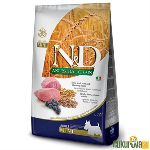 N&D ANCESTRAL GRAIN KUZU ETLİ YABAN MERSİNLİ KÜÇÜK IRK ATA TAHILLI YETİŞKİN KÖPEK MAMASI 7 KG