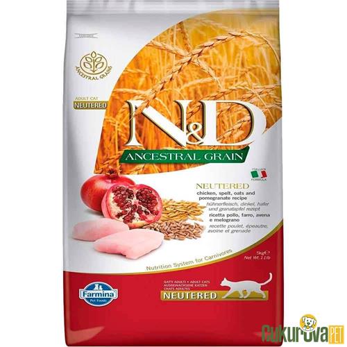 N & D ANCESTRAL GRAIN TAVUKLU VE NARLI ATA TAHILLI KISIRLAŞTIRILMIŞ KEDİ MAMASI 5 KG