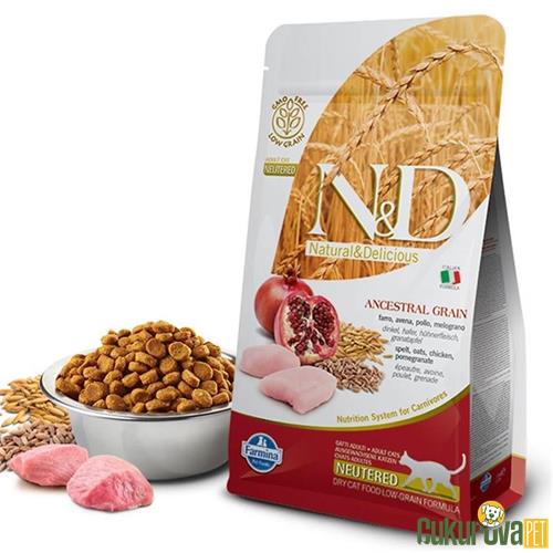 N&D DÜŞÜK TAHILLI TAVUKLU NARLI KISIRLAŞTIRILMIŞ KEDİ MAMASI 1.5 KG