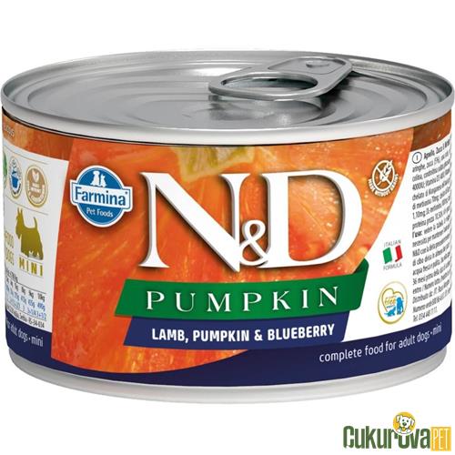 N & D PUMPKIN BAL KABAKLI KUZULU VE YABAN MERSİNLİ KÜÇÜK IRK TAHILSIZ YETİŞKİN KÖPEK KONSERVESİ 140 GR