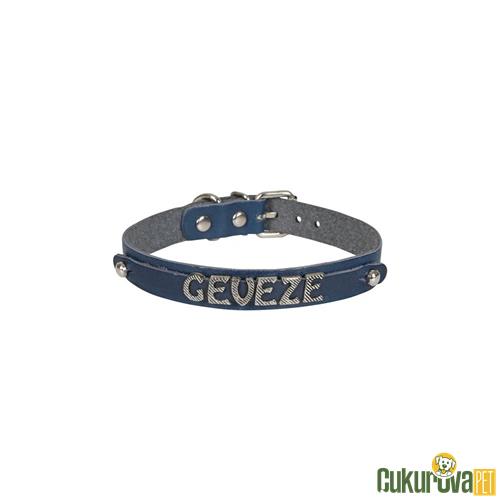 CATTIE GERÇEK DERİDEN EL YAPIMI İSİMLİKLİ KEDİ BOYUN TASMASI S - 1 MM x 18 - 22 CM - ROYAL MAVİ
