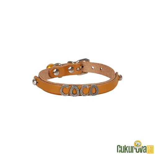 CATTIE GERÇEK DERİDEN EL YAPIMI İSİMLİKLİ KEDİ BOYUN TASMASI M - 1 MM x 21 - 25 CM - KAMEL