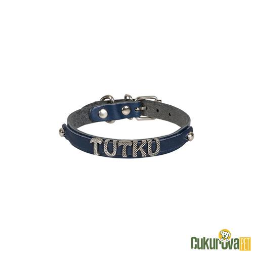 CATTIE GERÇEK DERİDEN EL YAPIMI İSİMLİKLİ KEDİ BOYUN TASMASI L - 1.2 MM x 25 - 29 CM - ROYAL MAVİ