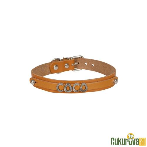 CATTIE GERÇEK DERİDEN EL YAPIMI İSİMLİKLİ KEDİ BOYUN TASMASI XL - 1.5 MM x 28 - 32 CM - KAMEL