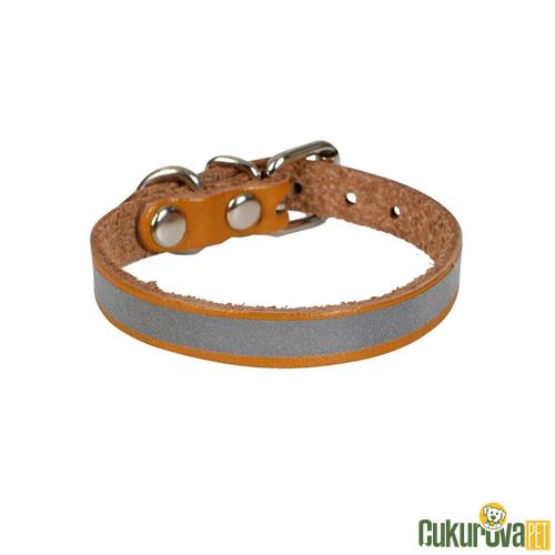 CATTIE GERÇEK DERİDEN EL YAPIMI REFLEKTÖRLÜ KEDİ BOYUN TASMASI S - 1 MM x 18 - 22 CM - KAMEL