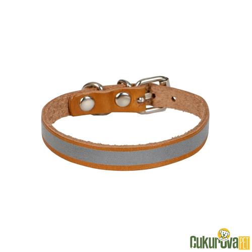 CATTIE GERÇEK DERİDEN EL YAPIMI REFLEKTÖRLÜ KEDİ BOYUN TASMASI M - 1 MM x 21 - 25 CM - KAMEL