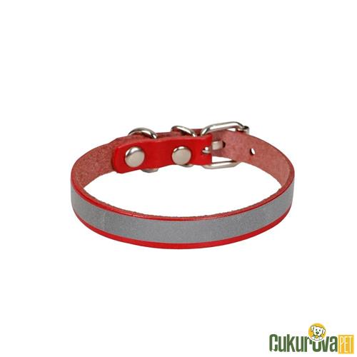 CATTIE GERÇEK DERİDEN EL YAPIMI REFLEKTÖRLÜ KEDİ BOYUN TASMASI M - 1 MM x 21 - 25 CM - KIRMIZI