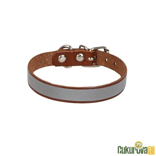 CATTIE GERÇEK DERİDEN EL YAPIMI REFLEKTÖRLÜ KEDİ BOYUN TASMASI L - 1.2 MM x 25 - 29 CM - KAHVERENGİ