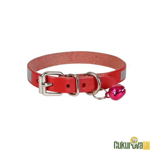 CATTIE GERÇEK DERİDEN EL YAPIMI REFLEKTÖRLÜ KEDİ BOYUN TASMASI S - 1.2 MM x 25 - 29 CM - KIRMIZI