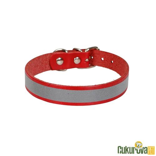 CATTIE GERÇEK DERİDEN EL YAPIMI REFLEKTÖRLÜ KEDİ BOYUN TASMASI XL - 1.5 MM x 28 - 32 CM - KIRMIZI