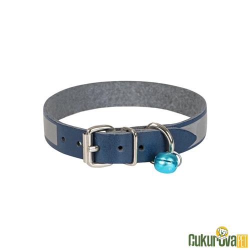 CATTIE GERÇEK DERİDEN EL YAPIMI REFLEKTÖRLÜ KEDİ BOYUN TASMASI XL - 1.5 MM x 28 - 32 CM - ROYAL MAVİ