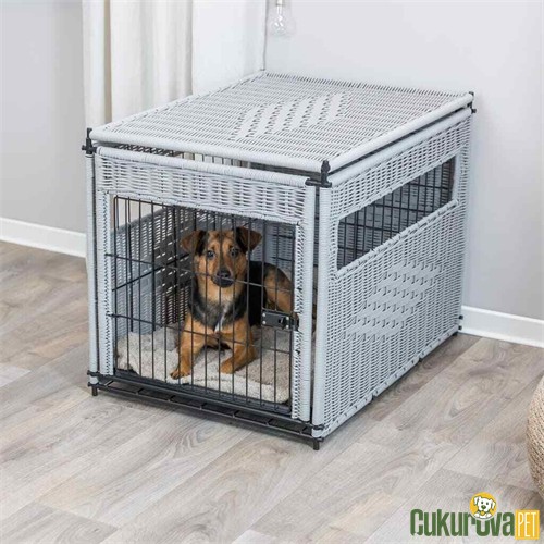 TRIXIE DEKORATİF RATTAN KÖPEK KAFESİ - AÇIK GRİ - M - 58 x 60 x 77 CM