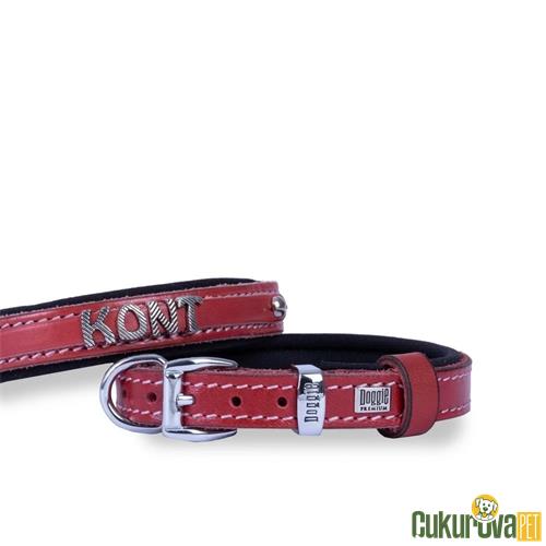 DOGGIE KONFORLU GERÇEK DERİDEN EL YAPIMI İSİMLİKLİ KÖPEK BOYUN TASMASI M - 1.5 x 25 - 30 CM - KIRMIZI