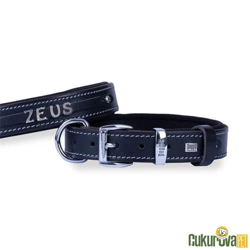DOGGIE KONFORLU GERÇEK DERİDEN EL YAPIMI İSİMLİKLİ KÖPEK BOYUN TASMASI M - 2.5 x 37 - 45 CM - SİYAH