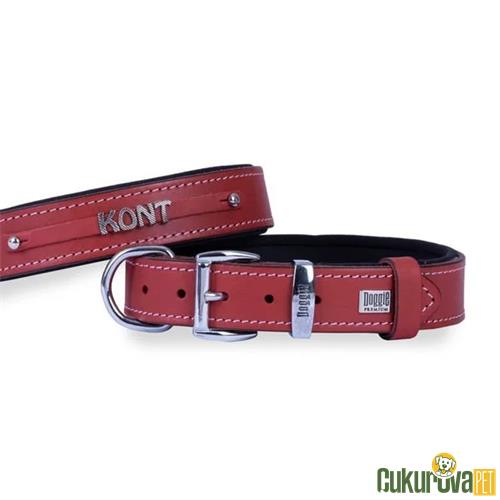 DOGGIE KONFORLU GERÇEK DERİDEN EL YAPIMI KÖPEK BOYUN TASMASI M - 3 x 42 - 50 CM - KIRMIZI