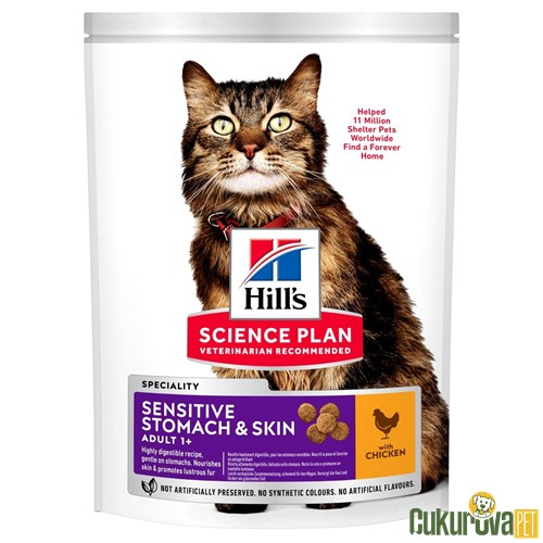 HILL'S SENSITIVE HASSAS DERİ VE MİDELİ KEDİLER İÇİN TAVUKLU YETİŞKİN KEDİ MAMASI 1.5 KG