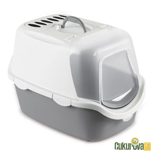 STEFANPLAST CATHY EASY CLEAN KAPALI KEDİ TUVALETİ - GRİ / BEYAZ 