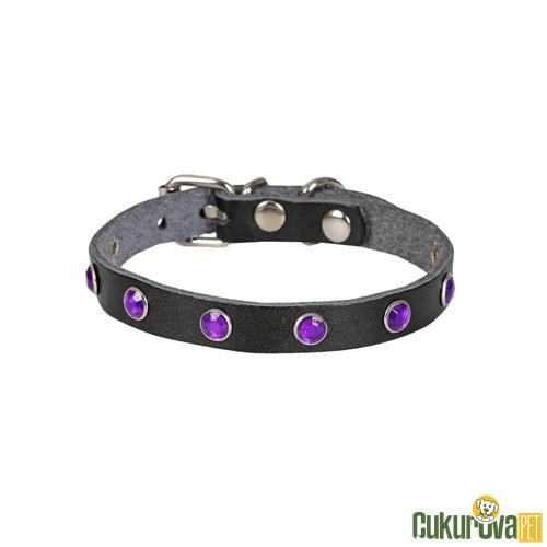 CATTIE GERÇEK DERİDEN EL YAPIMI TAŞLI KEDİ BOYUN TASMASI M - 1 MM x 21 - 25 CM - SİYAH