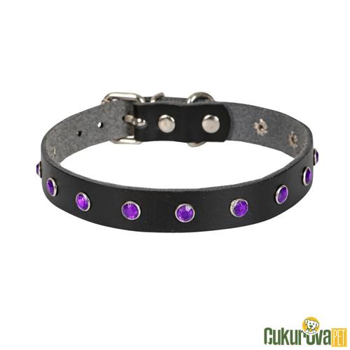 CATTIE GERÇEK DERİDEN EL YAPIMI TAŞLI KEDİ BOYUN TASMASI XL - 1.5 MM x 28 - 32 CM - SİYAH