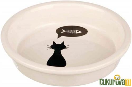 TRIXIE KEDİLER İÇİN DESENLİ SERAMİK MAMA VE SU KABI 13 CM - 250 ML BEYAZ