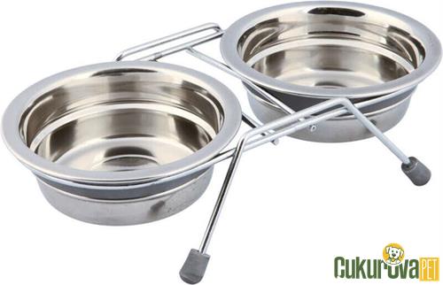 TRIXIE KEDİ VE KÖPEK KÜÇÜK IRK KÖPEKLER İÇİN İKİLİ PASLANMAZ ÇELİK MAMA VE SU KABI 11 CM - 2 x 250 ML - GRİ 