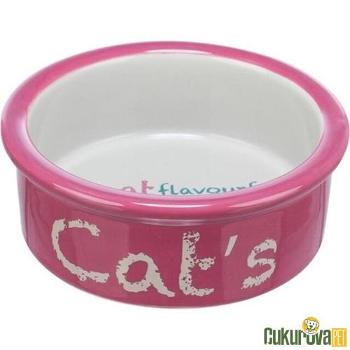 TRIXIE SERAMİK KEDİ MAMA VE SU KABI 0.3 L - 12 CM - PEMBE - GRİ