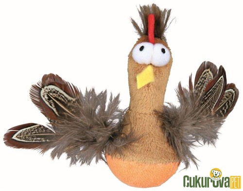 TRIXIE PELUŞ VE TÜYLÜ TAVUK KEDİ OTLU KEDİ OYUNCAĞI 10 CM