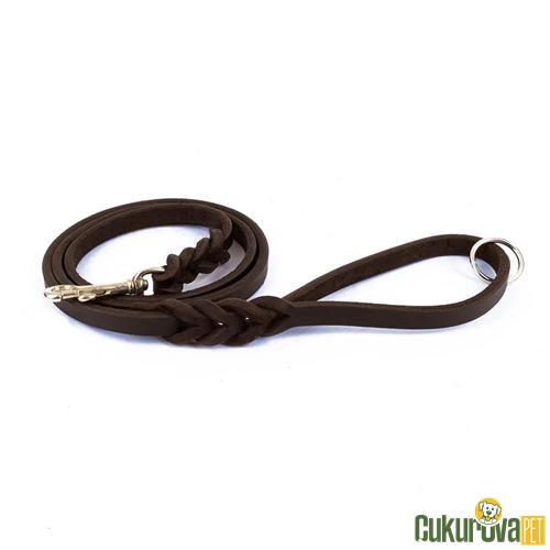 DOGGIE EĞİTİM SERİSİ ÖRGÜLÜ MODEL YAĞLI GERÇEK DERİDEN EL YAPIMI EĞİTİM KÖPEK GEZDİRME KAYIŞI M - 1.1 x 180 CM