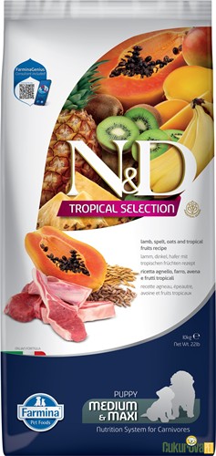 N&D Tropical Selection Puppy Medium & Maxi Kuzu Etli Ve Tropikal Meyveli Yavru Köpek Maması 10 Kg