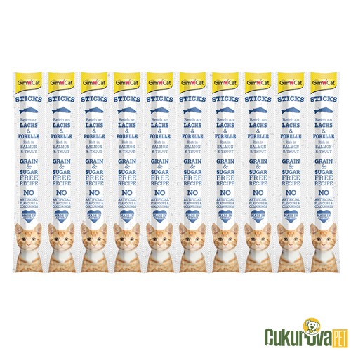 Gimcat Sticks Somonlu ve Alabalıklı Kedi Ödül Çubuğu 50 Gr - 10'Lu