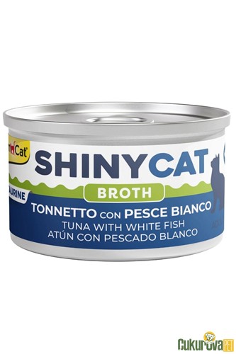 Gimcat ShinyCat Broth Sos İçinde Beyaz Balıklı Ve Ton Balıklı Kedi Konservesi 70 Gr